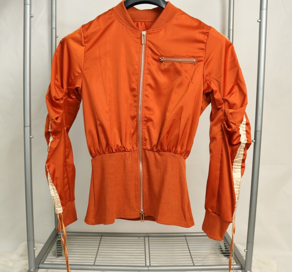 Women's Jacket, Orange Jacket, Cropped Jacket, Full Zip, Size Large